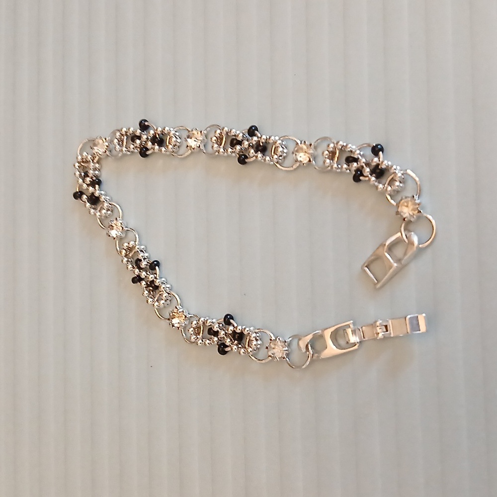 Women's Black And silver Beaded Embellished Statement Bracelet - Picture 16 of 16